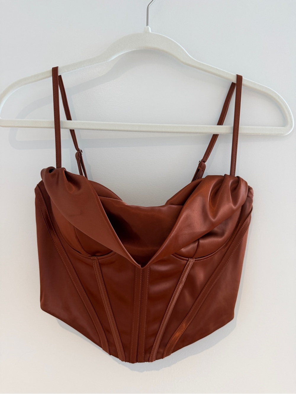 Satin Corset Cowl Neck Tank Top - Rust Orange